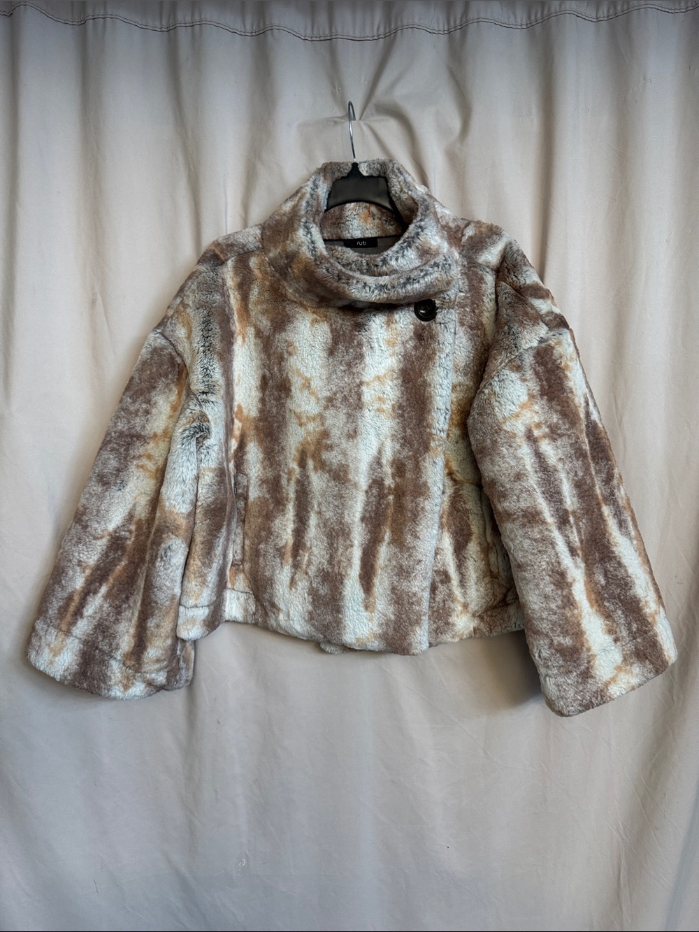 Ruti Cropped Faux Fur crossover Jacket, Size S/M, Color Brown/Cream